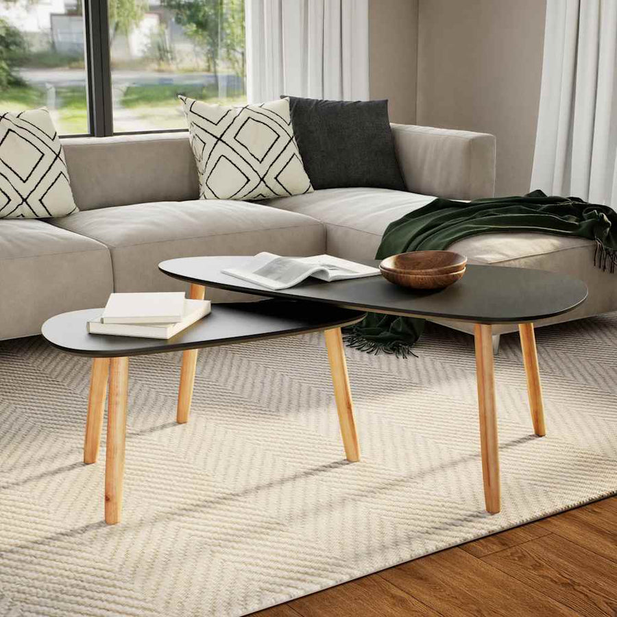 Coffee Table Set 2 Pieces Solid Pinewood Black