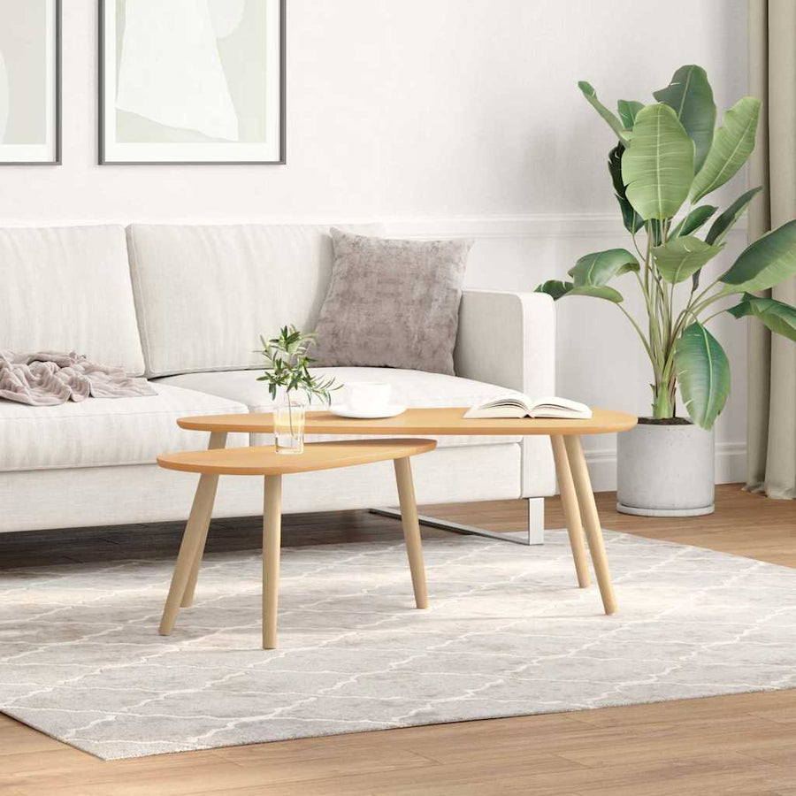 Coffee Table Set 2 Pieces Solid Pinewood Brown