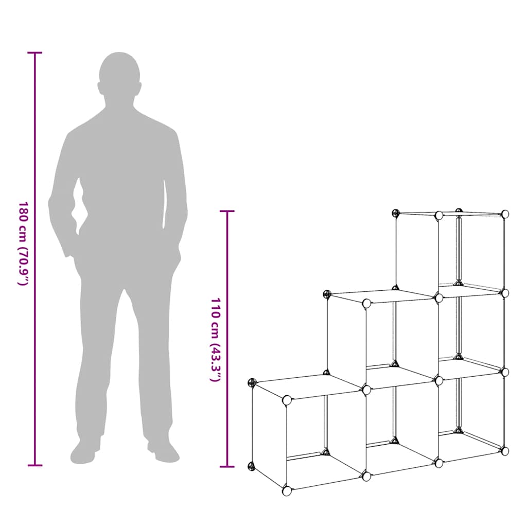 Storage Cube Organiser with 6 Compartments Black