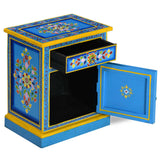 Bedside Cabinet Solid Mango Wood Turquoise Hand Painted - Front View
