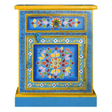 Bedside Cabinet Solid Mango Wood Turquoise Hand Painted - Side View