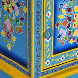 Bedside Cabinet Solid Mango Wood Turquoise Hand Painted - Rear View