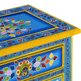Bedside Cabinet Solid Mango Wood Turquoise Hand Painted - Close-Up Angle