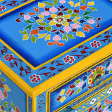 Bedside Cabinet Solid Mango Wood Turquoise Hand Painted - Low Angle