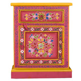 Bedside Cabinet Solid Mango Wood Pink Hand Painted - Side View