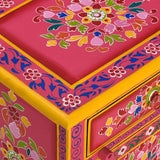 Bedside Cabinet Solid Mango Wood Pink Hand Painted - 45-Degree Angle