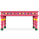 Coffee Table Solid Mango Wood Pink Hand Painted - Top-Down View