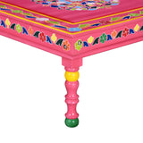 Coffee Table Solid Mango Wood Pink Hand Painted - Low Angle