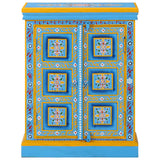 Sideboard Solid Mango Wood Turquoise Hand Painted - Front View