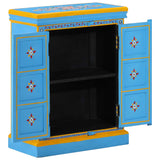 Sideboard Solid Mango Wood Turquoise Hand Painted - Side View
