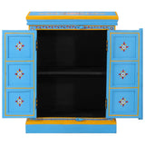 Sideboard Solid Mango Wood Turquoise Hand Painted - Top-Down View