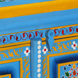 Sideboard Solid Mango Wood Turquoise Hand Painted - Low Angle