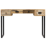 Desk Solid Mango Wood And Real Leather 117x50x76 Cm - Front View
