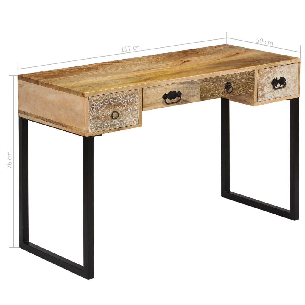 Desk Solid Mango Wood And Real Leather 117x50x76 Cm