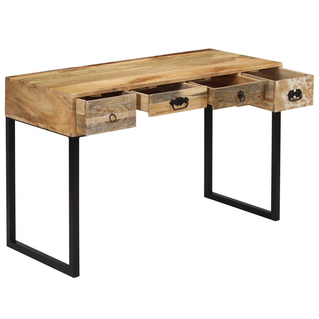 Desk Solid Mango Wood And Real Leather 117x50x76 Cm