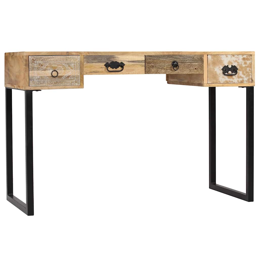 Desk Solid Mango Wood And Real Leather 117x50x76 Cm