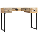 Desk Solid Mango Wood And Real Leather 117x50x76 Cm - Top-Down View