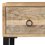 Desk Solid Mango Wood And Real Leather 117x50x76 Cm - Rear View