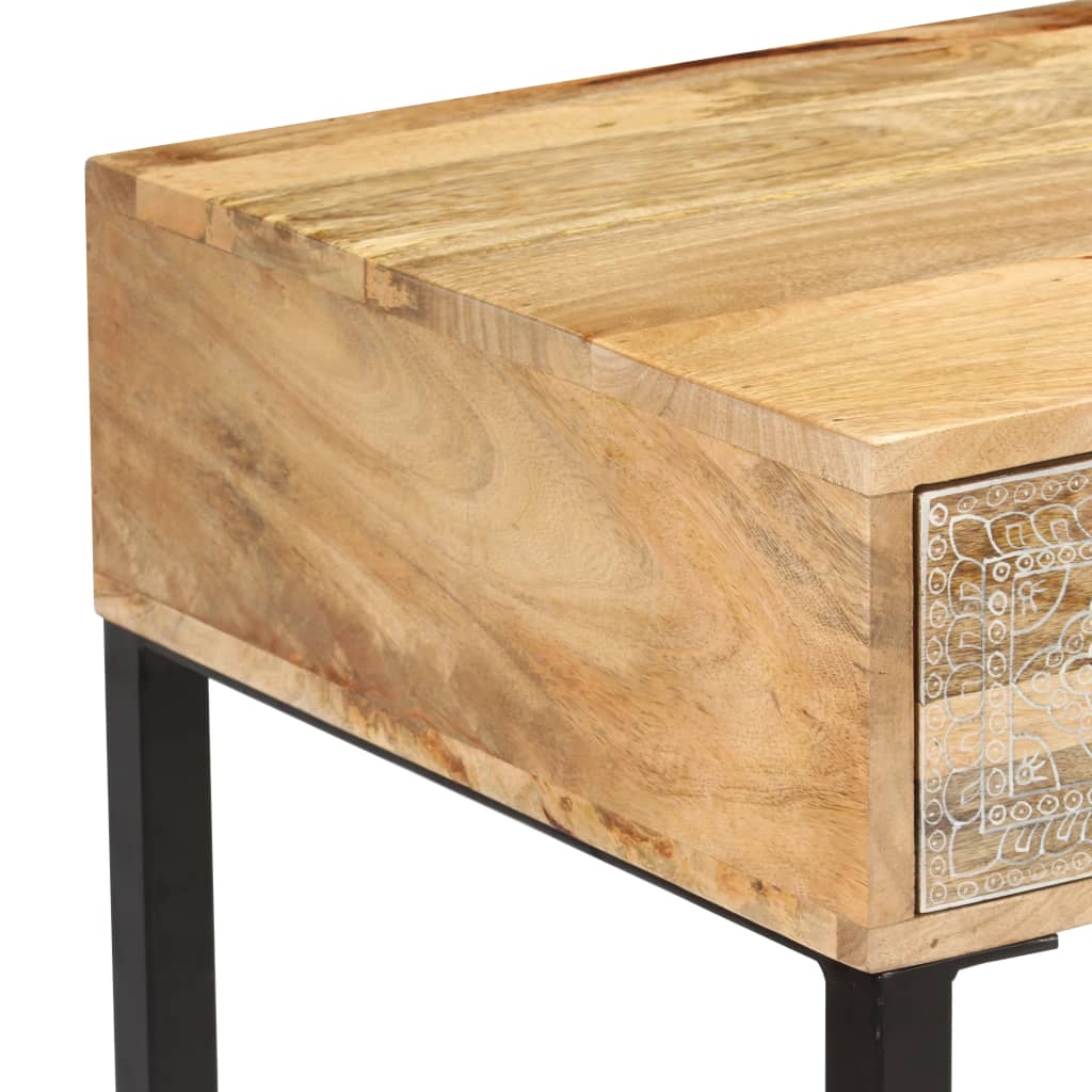 Desk Solid Mango Wood And Real Leather 117x50x76 Cm