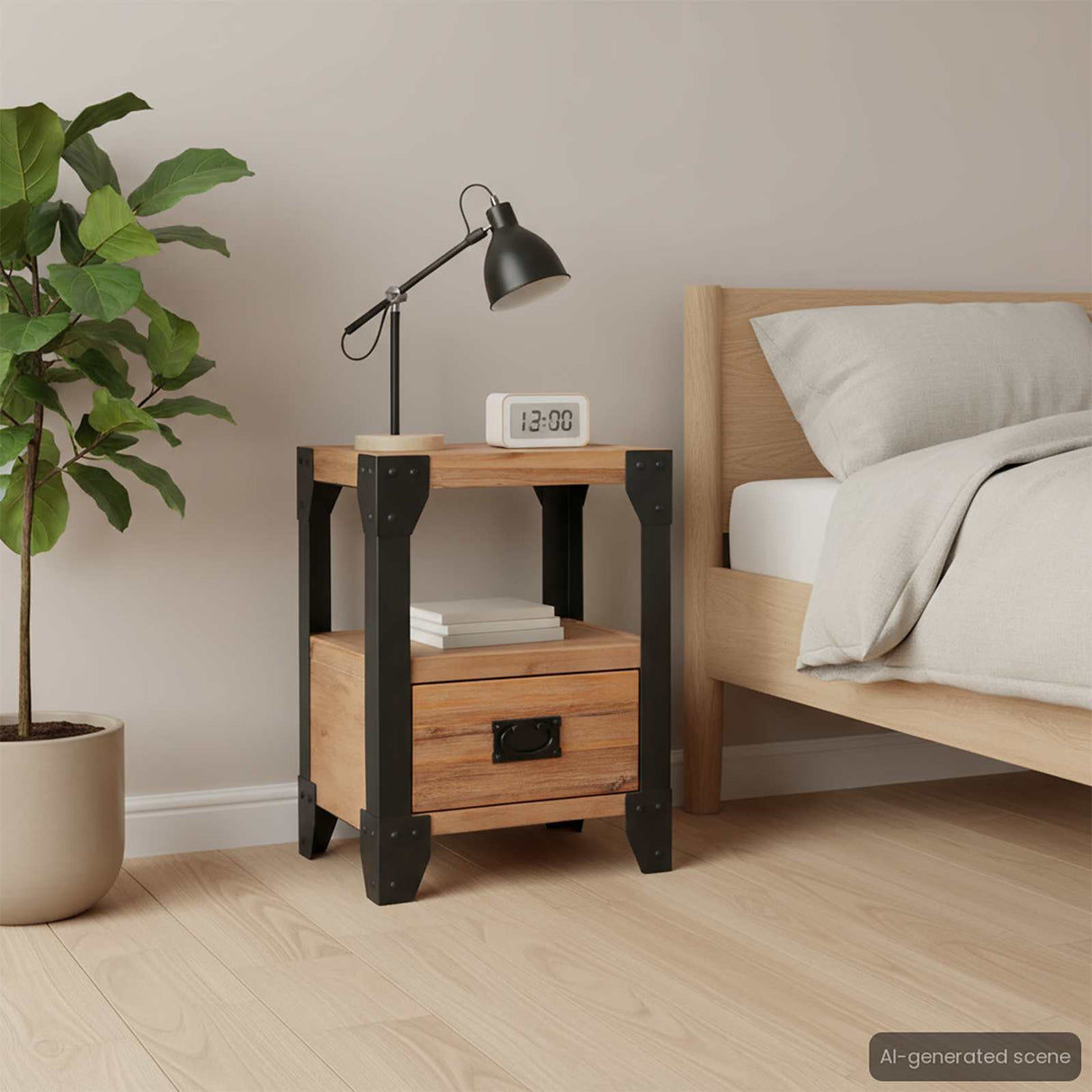 Nightstand Solid Acacia Wood Steel 40x30x54 cm