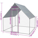 Outdoor Chicken Cage Galvanised Steel 2x2x1.92 m - 45-Degree Angle