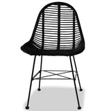 Dining Chairs 2 pcs Black Natural Rattan - Front View