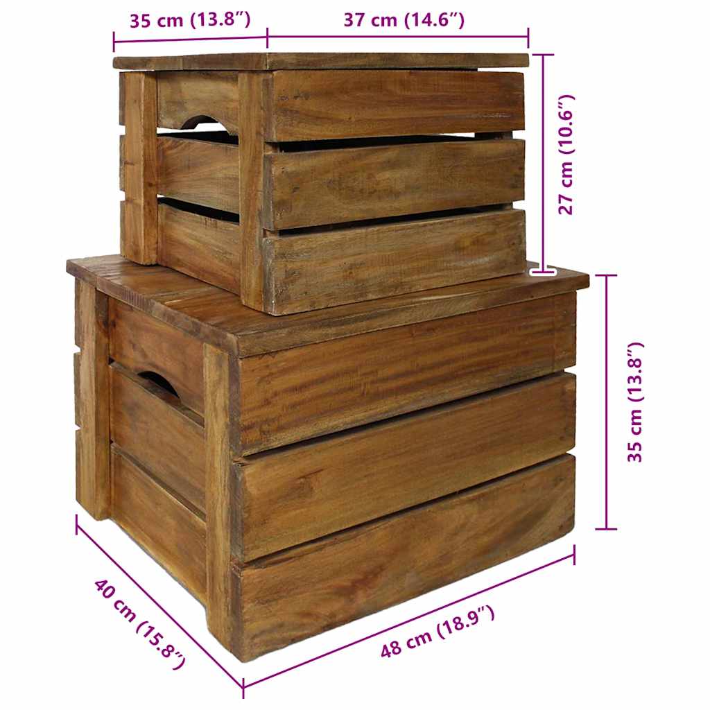 Storage Crate Set 2 Pieces Solid Mahogany Wood
