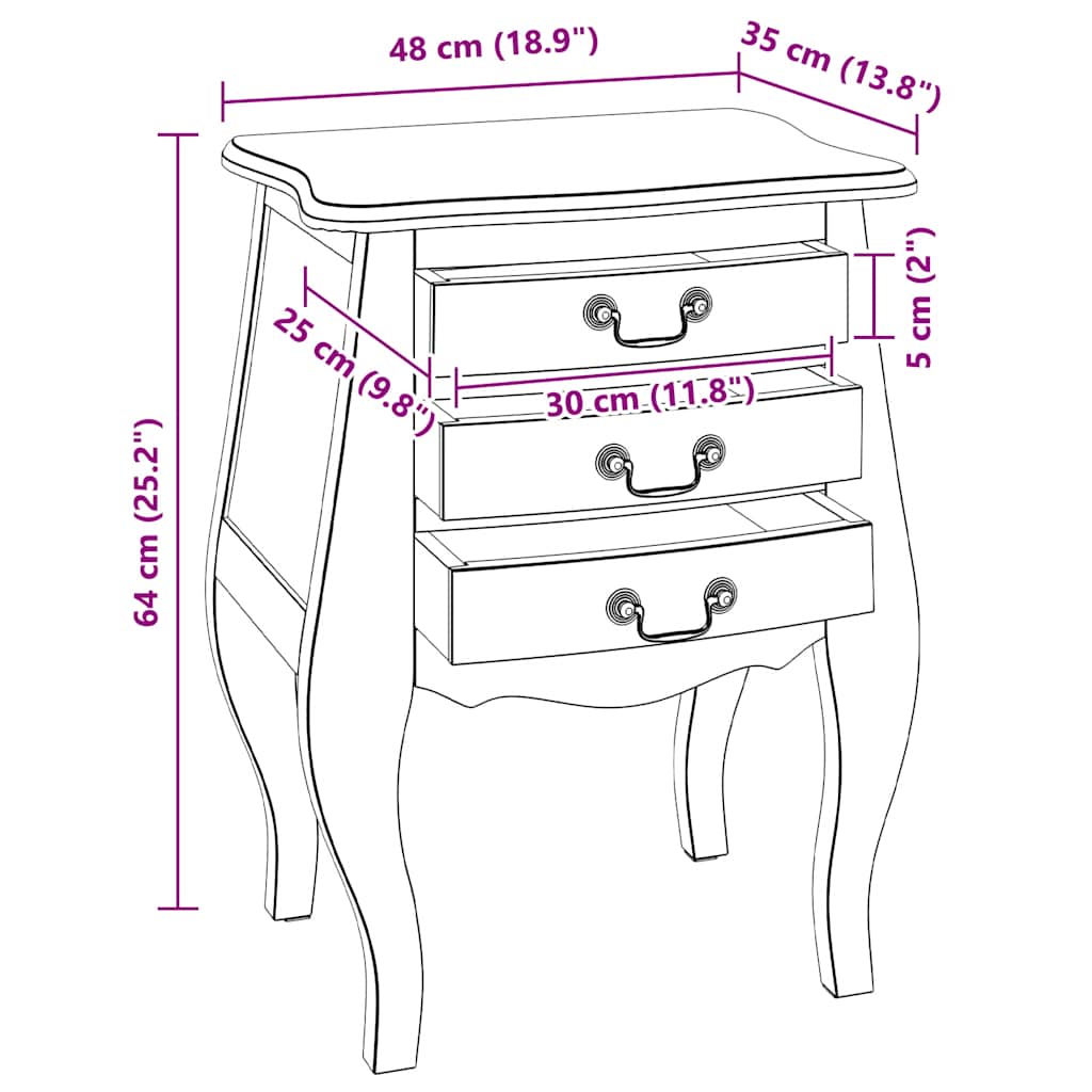 Bedside Cabinet Solid Mahogany Wood 48x35x64 cm