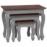 Nesting Table Set 3 Pieces Solid Mahogany Wood - Top-Down View