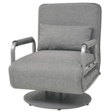 Swivel Chair and Sofa Bed Light Grey Fabric - Front View