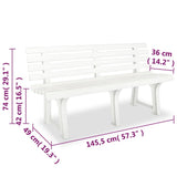 Garden Bench 145.5 cm Plastic White - Rear View