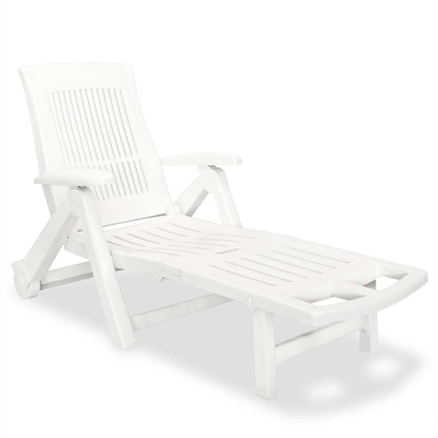 Sun Lounger with Footrest Plastic White
