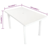 Garden Table White 126x76x72 cm Plastic - 45-Degree Angle
