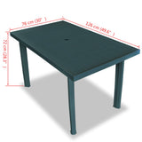 Garden Table Green 126x76x72 cm Plastic - 45-Degree Angle