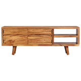TV Cabinet Solid Acacia Wood with Carved Doors 117x30x40 cm - Front View