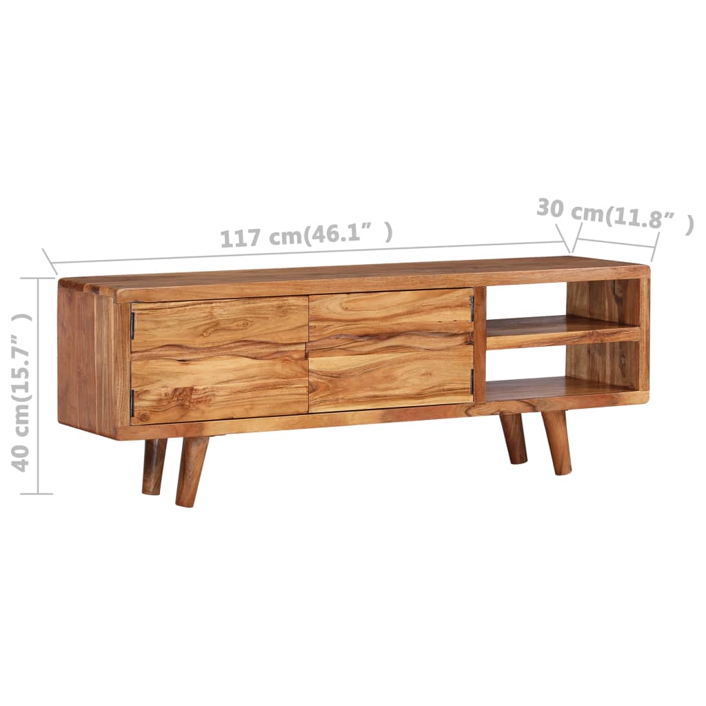 TV Cabinet Solid Acacia Wood with Carved Doors 117x30x40 cm