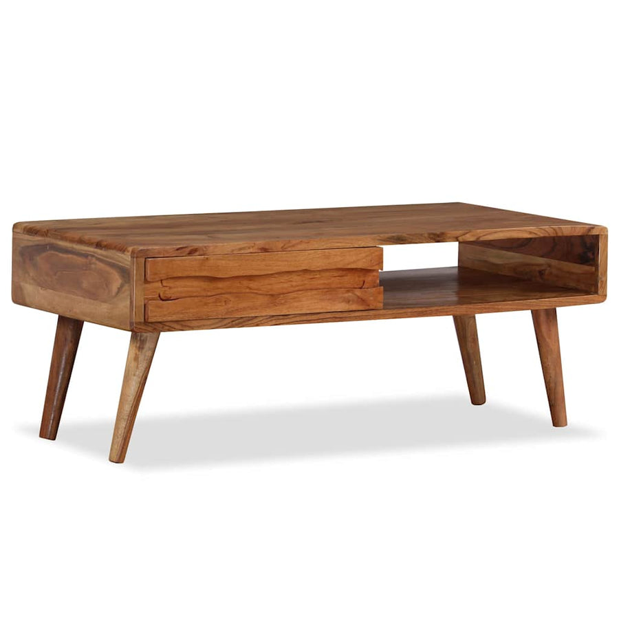 Coffee Table Solid Wood with Carved Drawer 100x50x40 cm