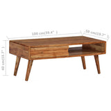 Coffee Table Solid Wood with Carved Drawer 100x50x40 cm - Low Angle
