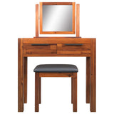 Dressing Table with Stool and Mirror Solid Acacia Wood - Front View
