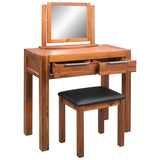 Dressing Table with Stool and Mirror Solid Acacia Wood - Top-Down View