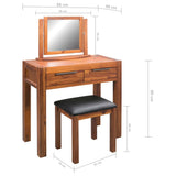 Dressing Table with Stool and Mirror Solid Acacia Wood - Low Angle