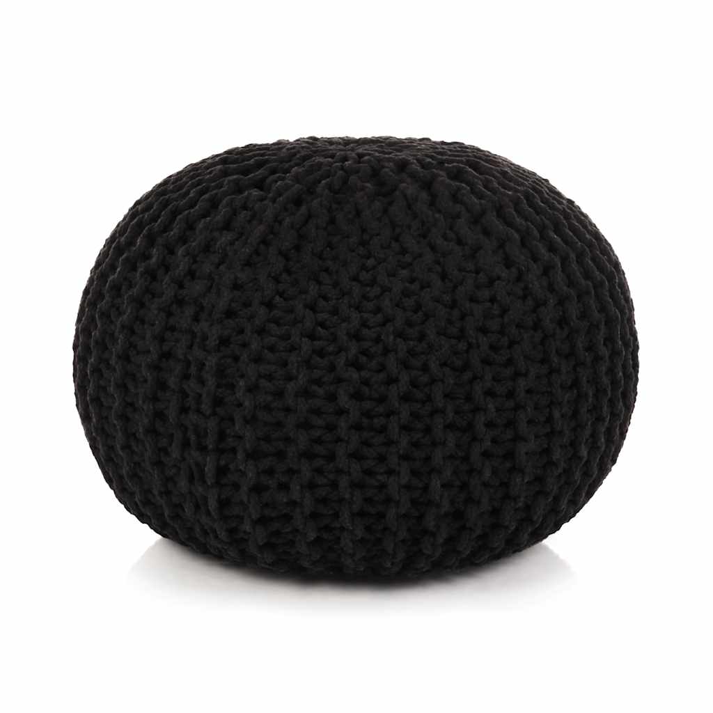 Hand-Knitted Pouffe Cotton 50x35 cm Black