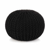 Hand-Knitted Pouffe Cotton 50x35 cm Black