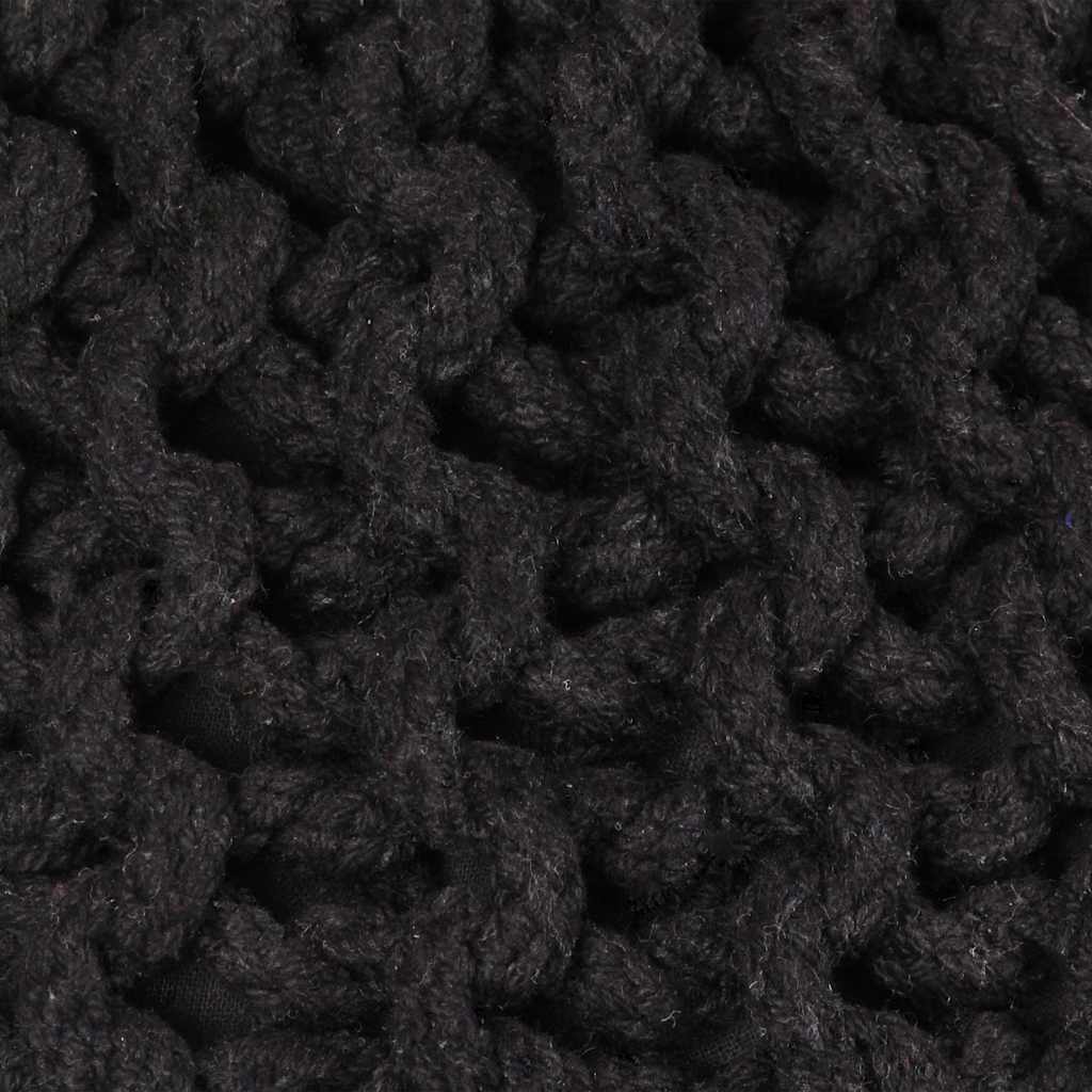 Hand-Knitted Pouffe Cotton 50x35 cm Black