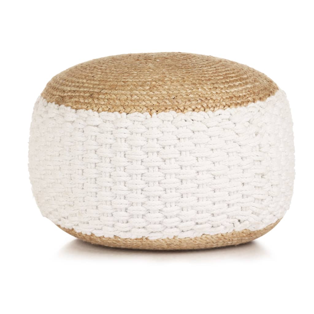 Woven/knitted Pouffe Jute Cotton 50x35 Cm White