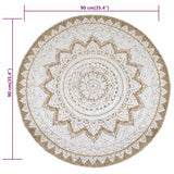 Area Rug Braided Jute Printed 90 cm Round - Rear View