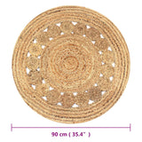 Area Rug Braided Design Jute 90 cm Round - 45-Degree Angle