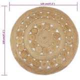 Area Rug Braided Design Jute 120 cm Round - Rear View
