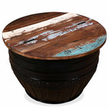 Coffee Table Solid Reclaimed Wood Black Barrel Shape - Side View
