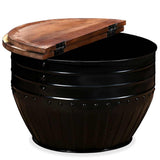 Coffee Table Solid Reclaimed Wood Black Barrel Shape - Top-Down View